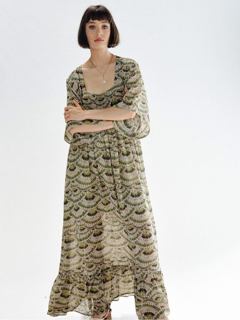 Molly Bracken - Bohemian Green Patterned Maxi Dress